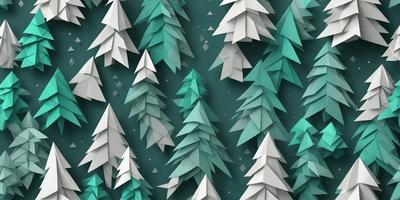 The primary subject of the image is a pattern of green and white trees. The setting is a dark background, which contrasts with the trees. The visual style is a combination of digital art and illustration, creating a unique and eye-catching design. The colors and mood of the image are predominantly green and white, giving it a calm and serene atmosphere.